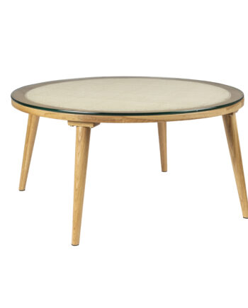 White Label Living Haru Sofabord  Rund Glas Og Natur Egetræ  ø70