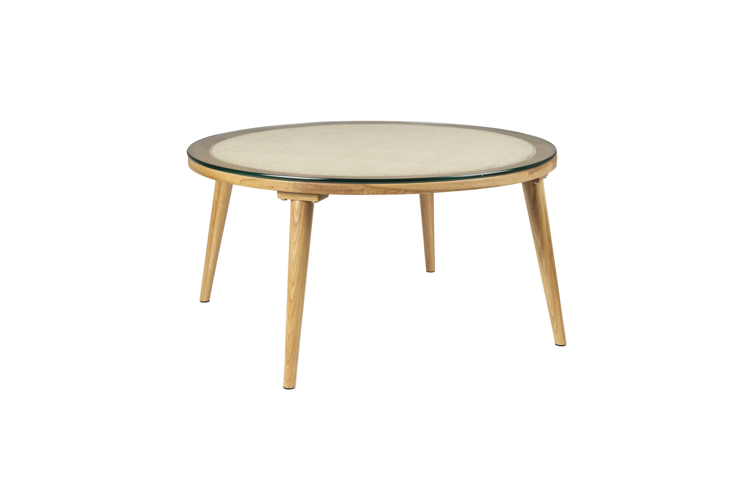 White Label Living Haru Sofabord Rund Glas Og Natur Egetræ ø70
