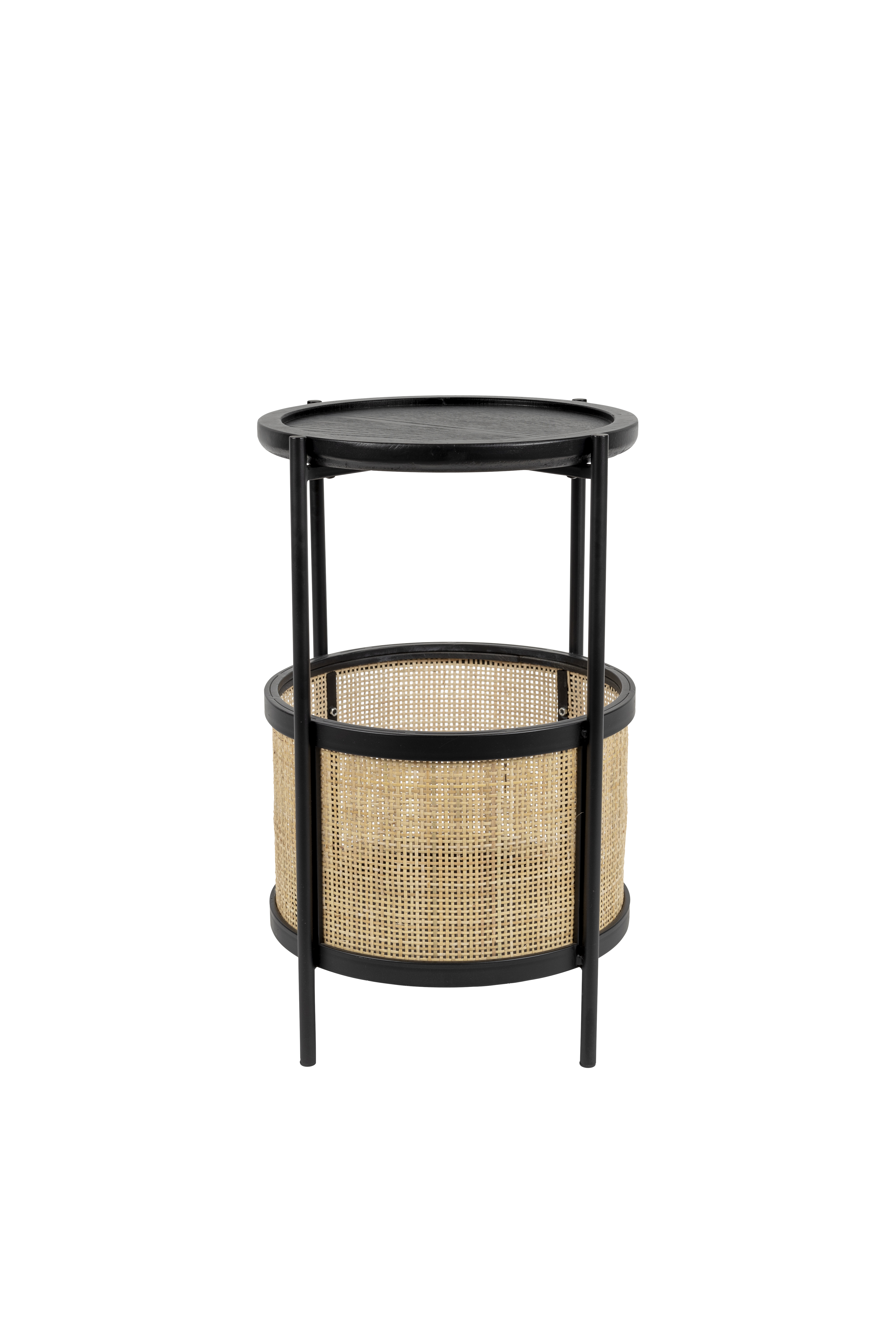 White Label Living Makoto Sidebord     Kurv Rattan Og Sort Askefinér Metal  ø30