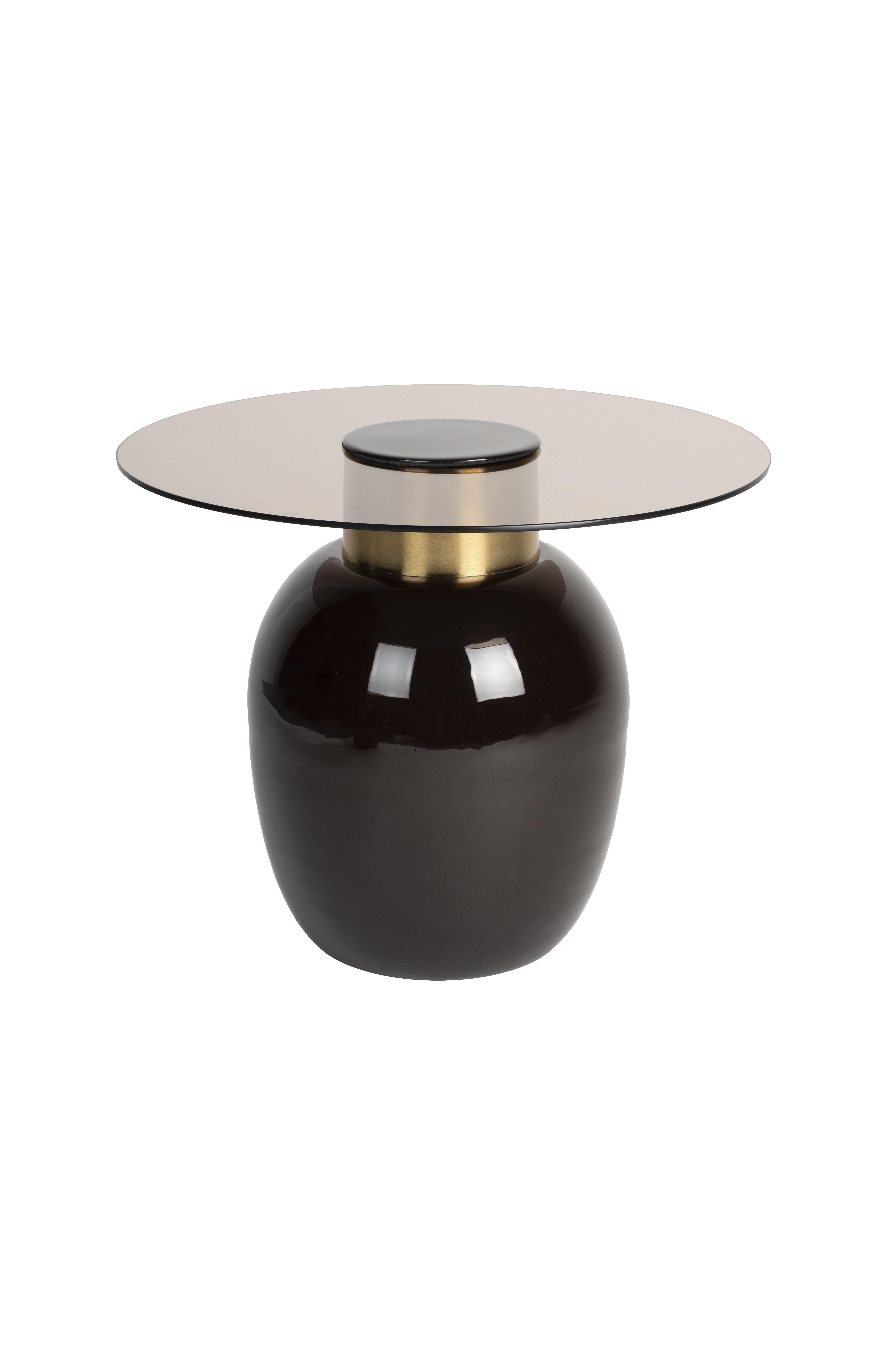 White Label Living Mohra   Sidebord  Rund Røgfarvet Glas Og Brun Emalje  ø50