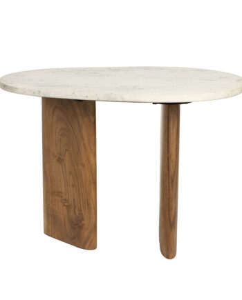 White Label Living Tanda Sidebord  Organisk Beige Marmor Og Brun Akacietræ  56x37