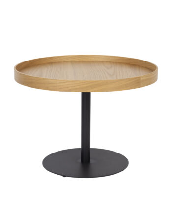 White Label Living Yuri   Sidebord  Rund Natur Egefinér Og Sort Jern  ø56