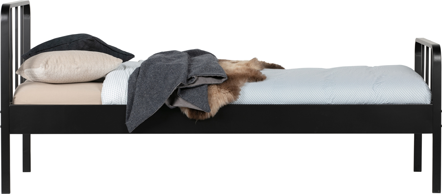 Woood Mees Sengeramme Til Enkeltseng  Stål  Mat Sort  90x200 Cm