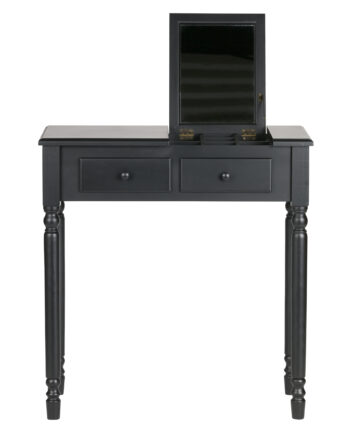 Woood Romy Make-up Bord     Foldespejl  Små Rum Og   Skuffer Sort Fyrretræ Og Mdf  75x38