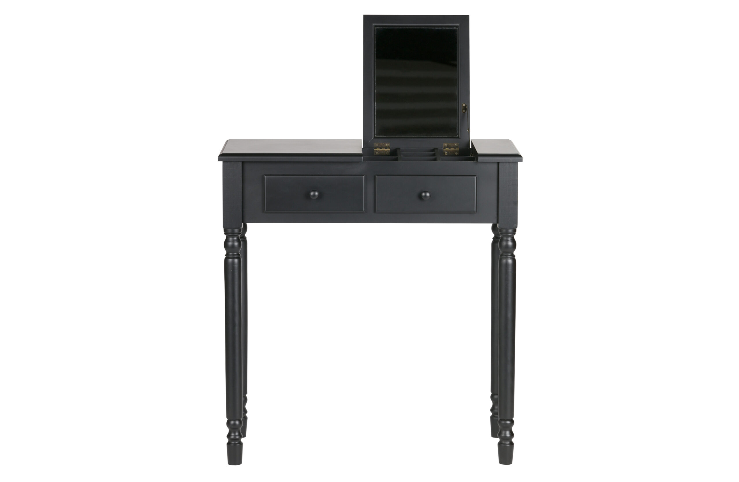 Woood Romy Make-up Bord Foldespejl Små Rum Og Skuffer Sort Fyrretræ Og Mdf 75x38