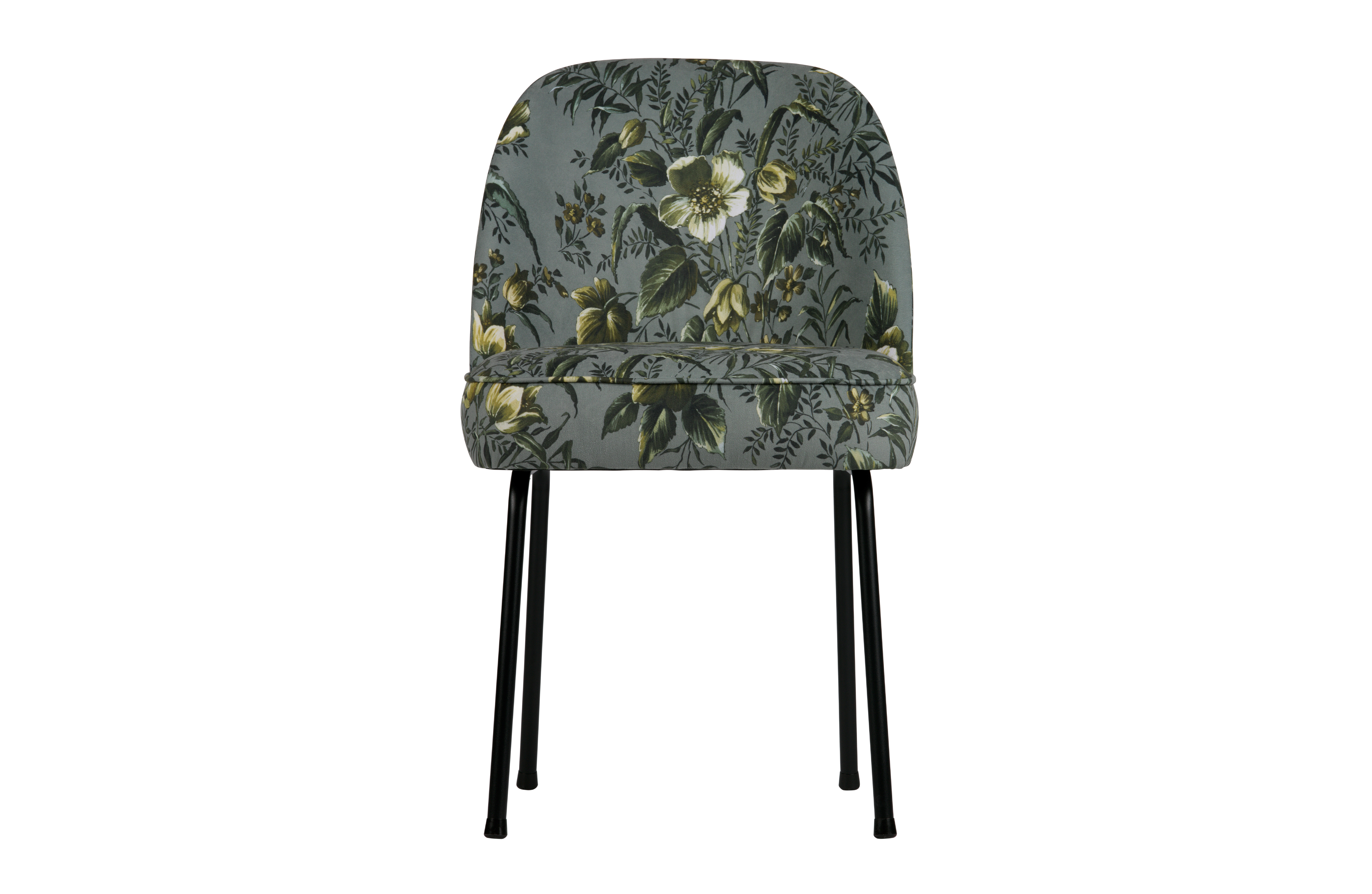 Woood Vogue Spisebordsstol Grå Fløjl Polyester    Valmueprint Og Sort Metal