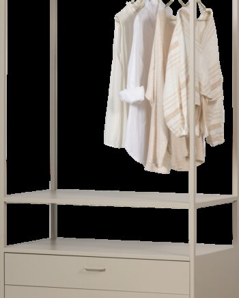åben Garderobe Woood Collection  Sandfarvet Pulverlakeret Metal    Skuffer  H185xb100xd54 Cm