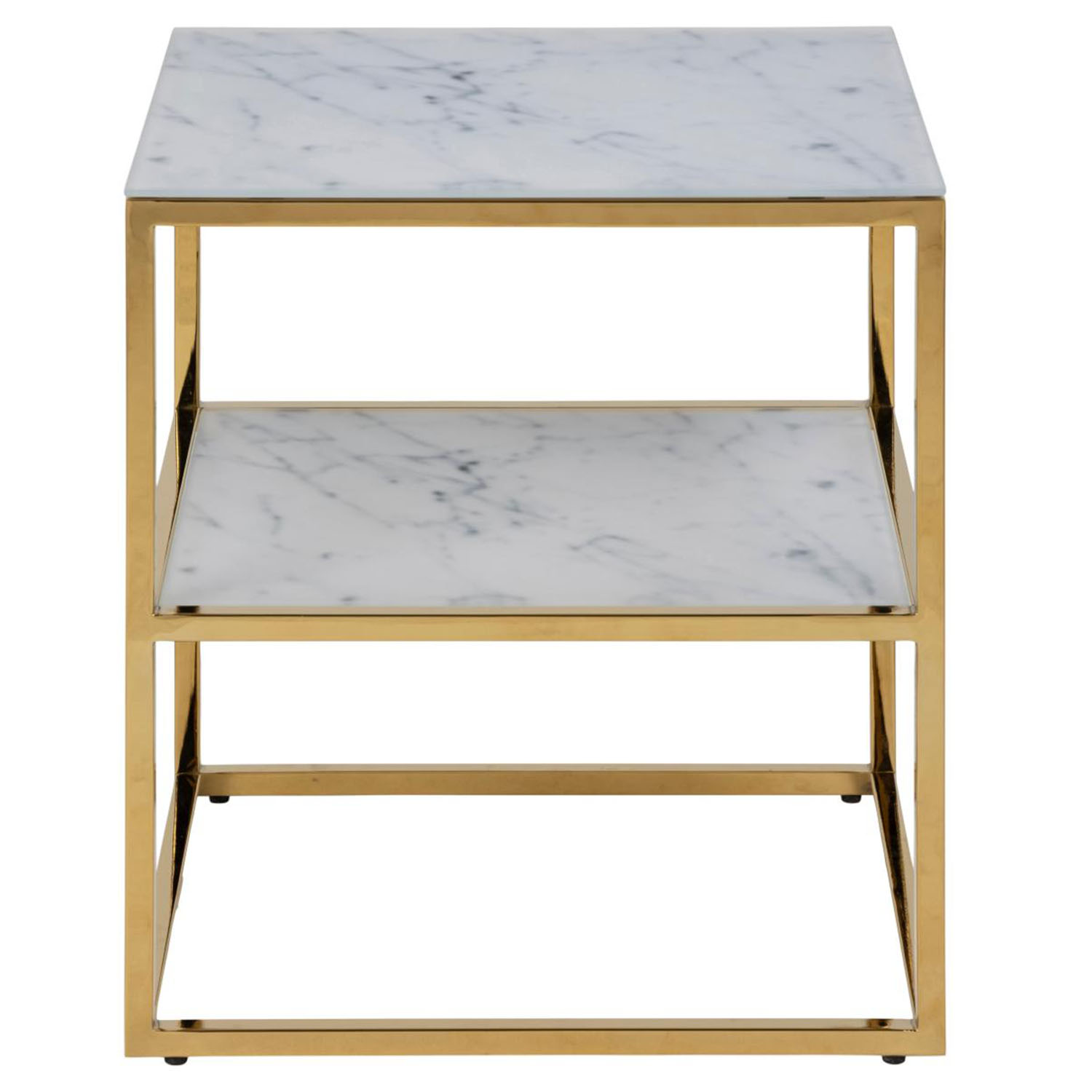 Act Nordic Alisma Sengebord     Hylde Hvid Marmorprint Glas Og Guld Metal  45x40
