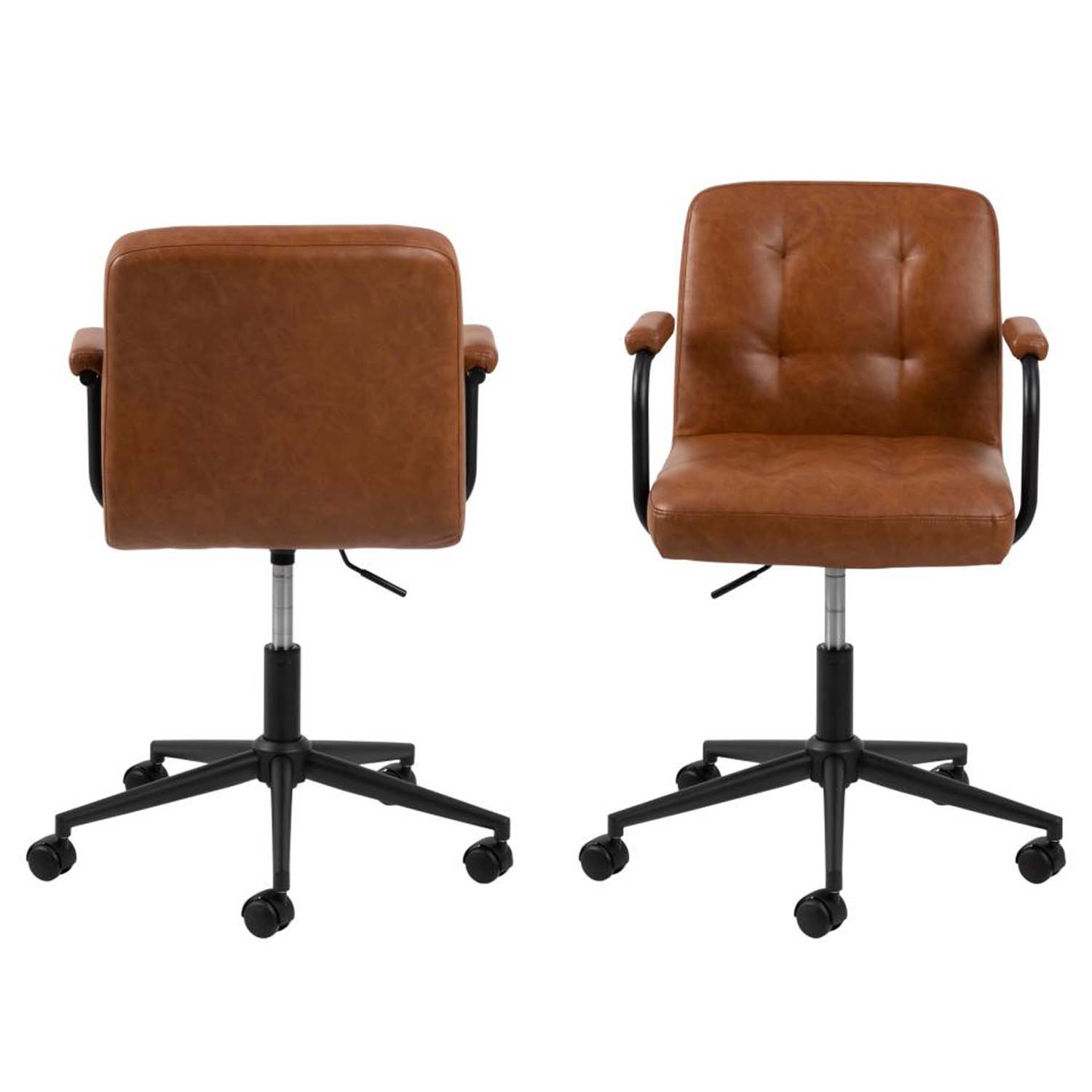 Act Nordic Cosmo Skrivebordsstol     Armlæn Cognac Pu Og Sort Metal
