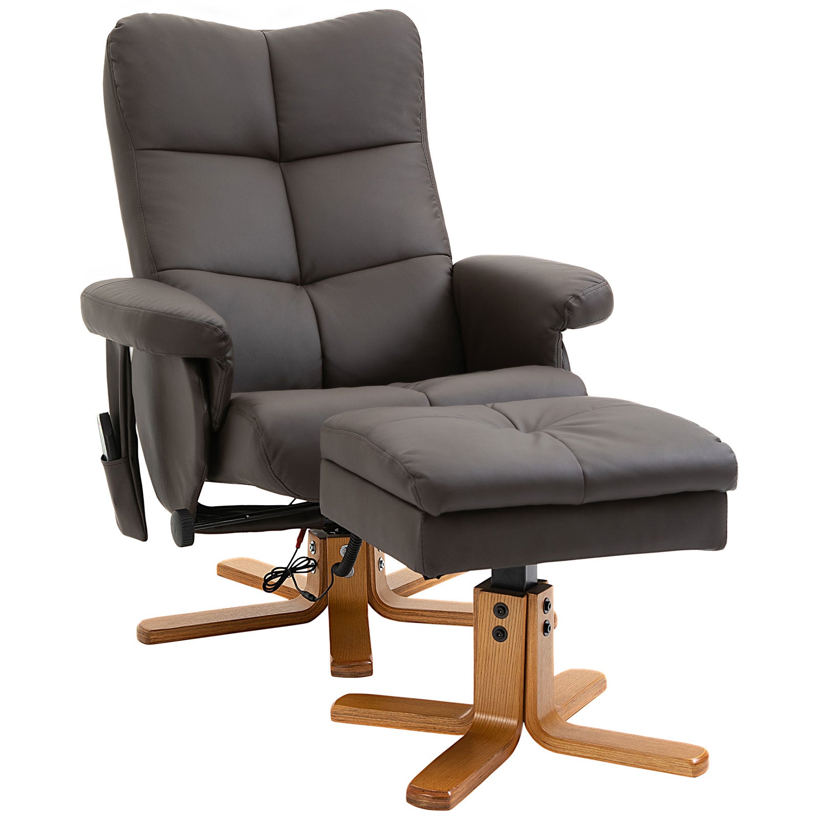 Afslappende Lænestol Med Lænefunktion Massagestol Med Fodskammel Tv-stol Tv-stol 145â  Vipbar Lænestol Ergonomisk Stol Med 10 Vibrationspunkter Kunstlæder Brun 80   86   99 Cm