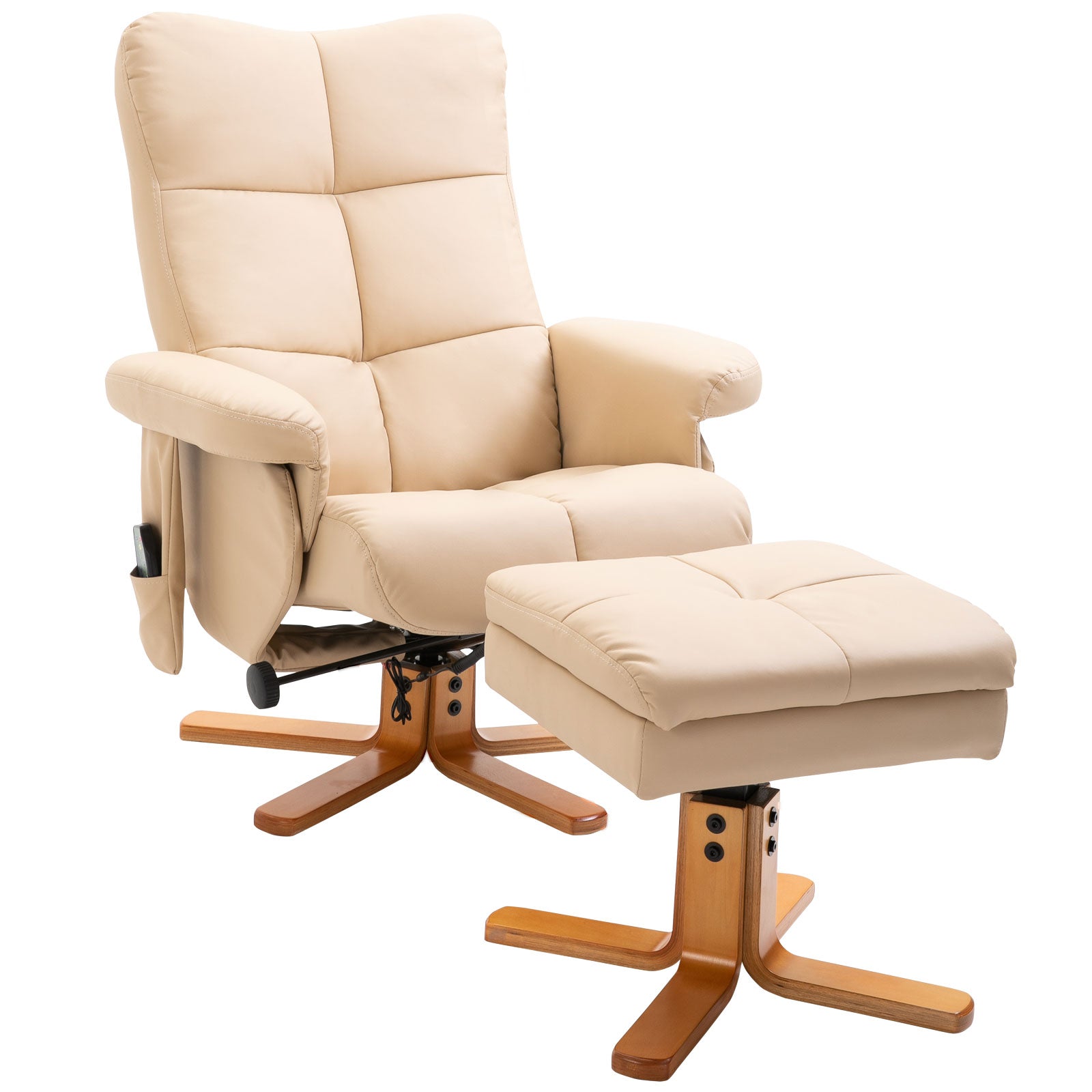 Afslappende Stol Massagestol Med Fodskammel Opbevaringsplads Hvilefunktion Tv-stol Med Massagefunktion Tv-stol 145â  Vipbar Polyester Cremehvid 80   86   99 Cm