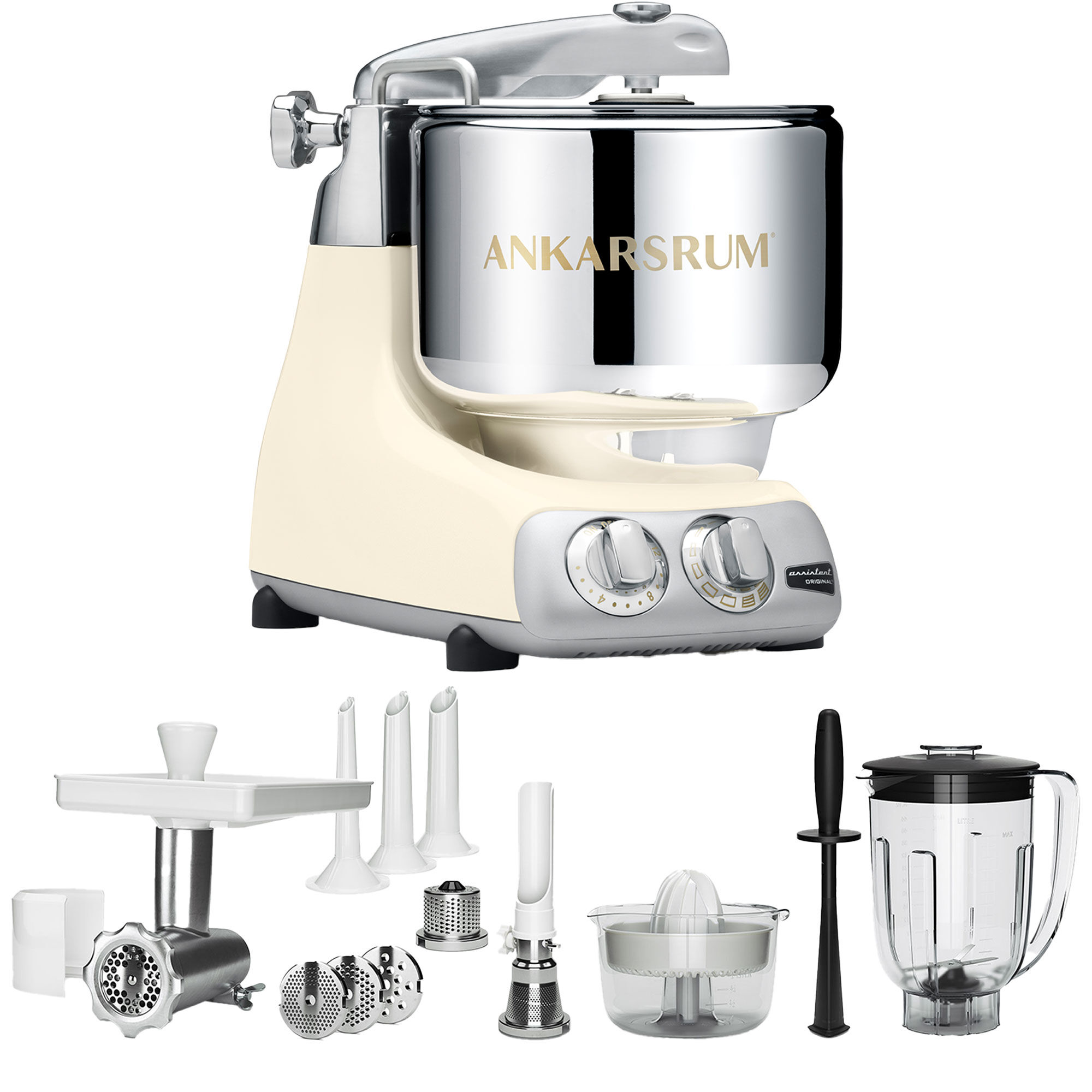 Ankarsrum Akm 6230 Køkkenmaskine   Deluxe Pakke  Lys Creme