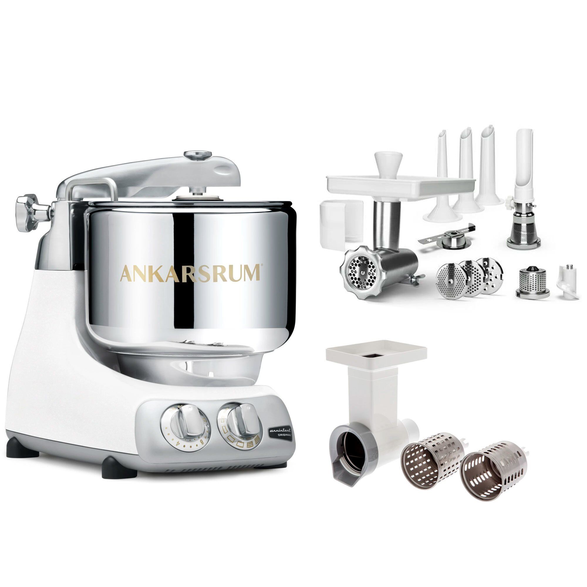 Ankarsrum Assistent Røremaskine  Large Tilbehørspakke  Glossy White