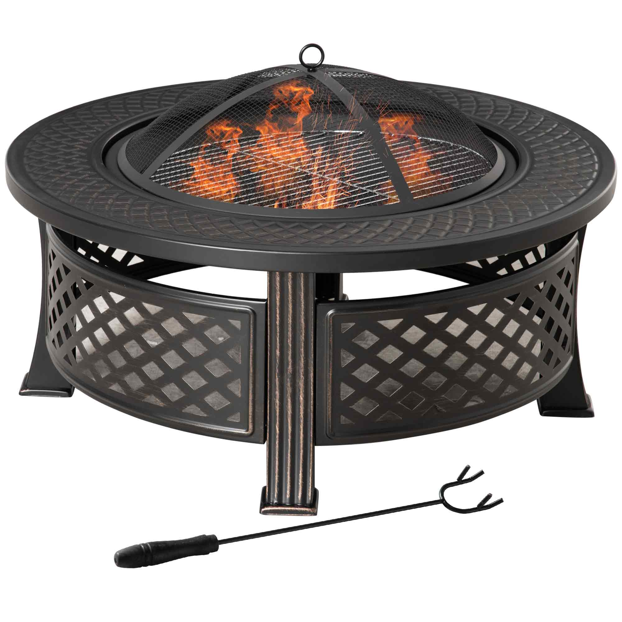 Bålfad Med Gnistbeskyttelse  Bålkurv  Bålbord  Rundt Bålsted Til Have  Camping  Grill  Stål  Sort  81   81   50 Cm