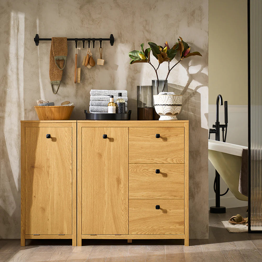 Badeværelsesskab   Kommode   Slidstærkt Mdf  80x35x90 Cm  Naturfarvet