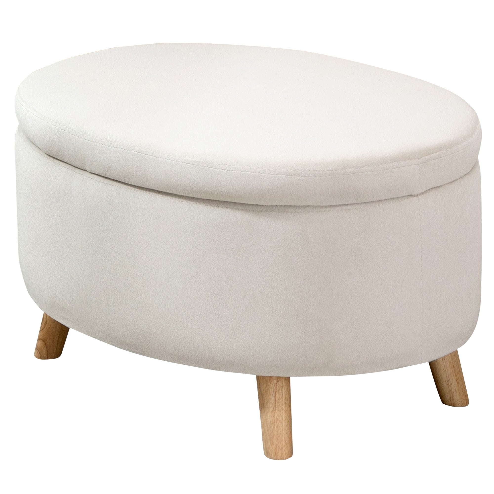 Bænk Med Opbevaringsplads  Skammel  Oval Form  Fløjlslook  Op Til 120 Kg  71   51     42 Cm  Beige