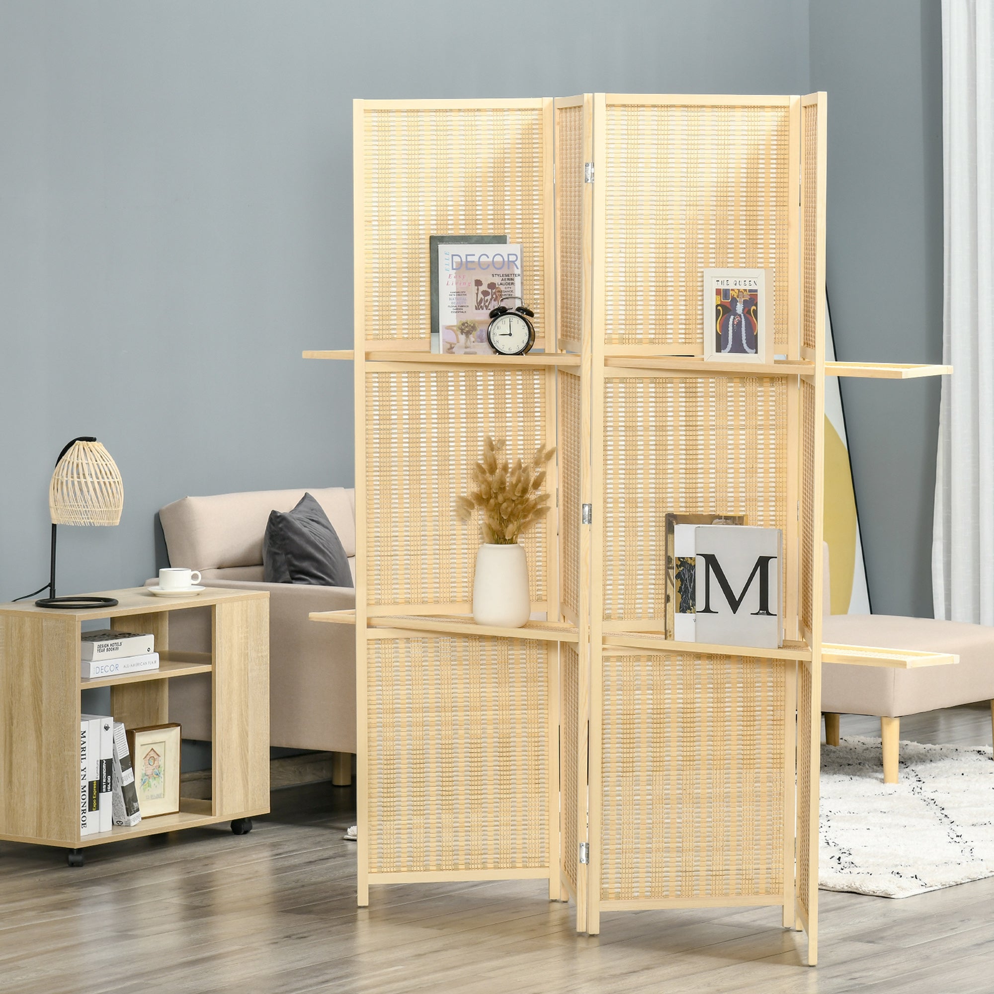 Bambus Rumdeler Med   Hylder  Foldbar  Fodpuder  Naturfarvet