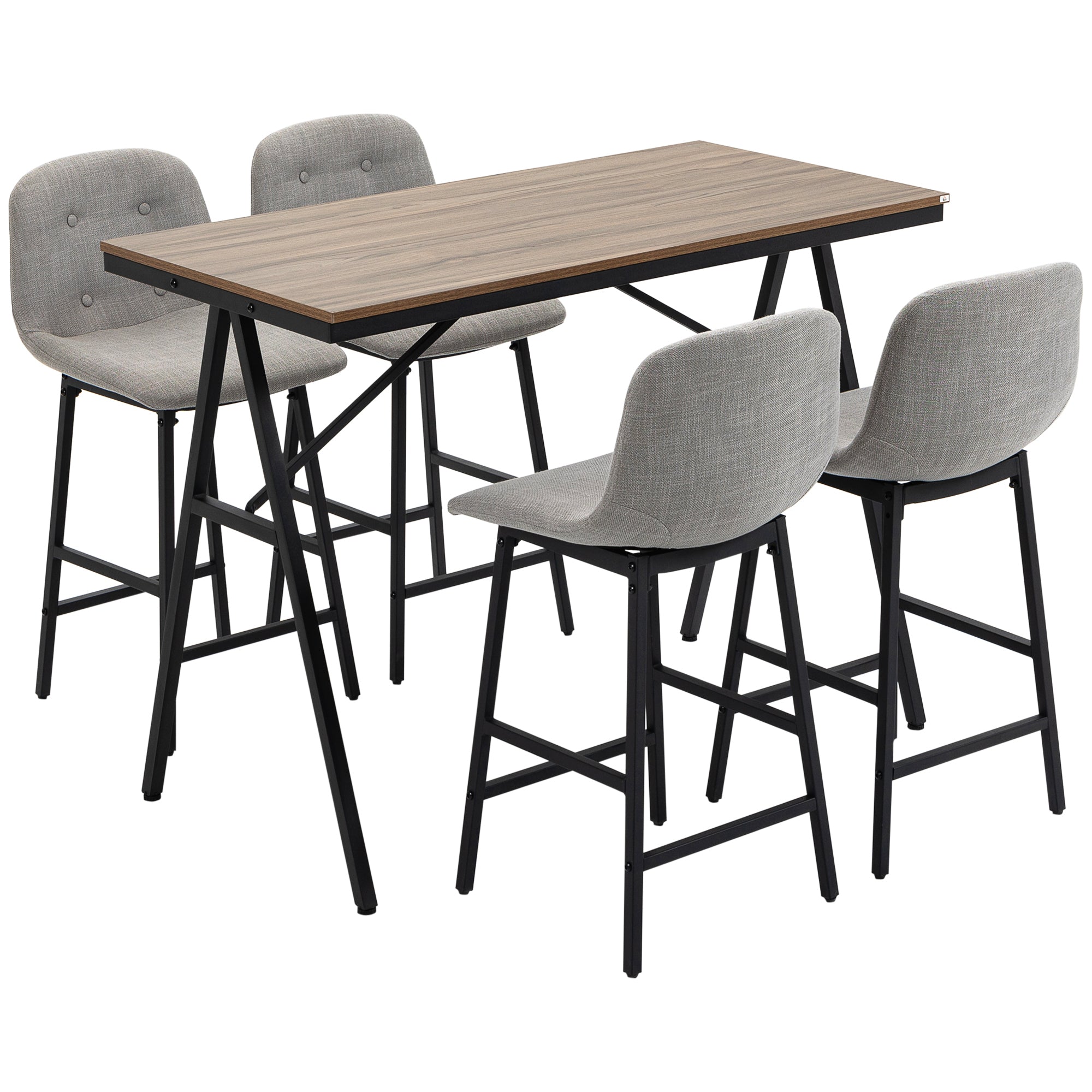 Barbord Med Barstole   Industrielt Design  Knapsyninger  120 Cm   60 Cm   91 Cm  Lysegrå