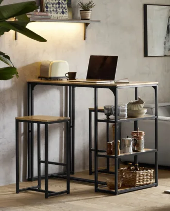 Barbordssæt   Industriel Stil  Bord Med   Taburetter  Brun Med Sorte Ben