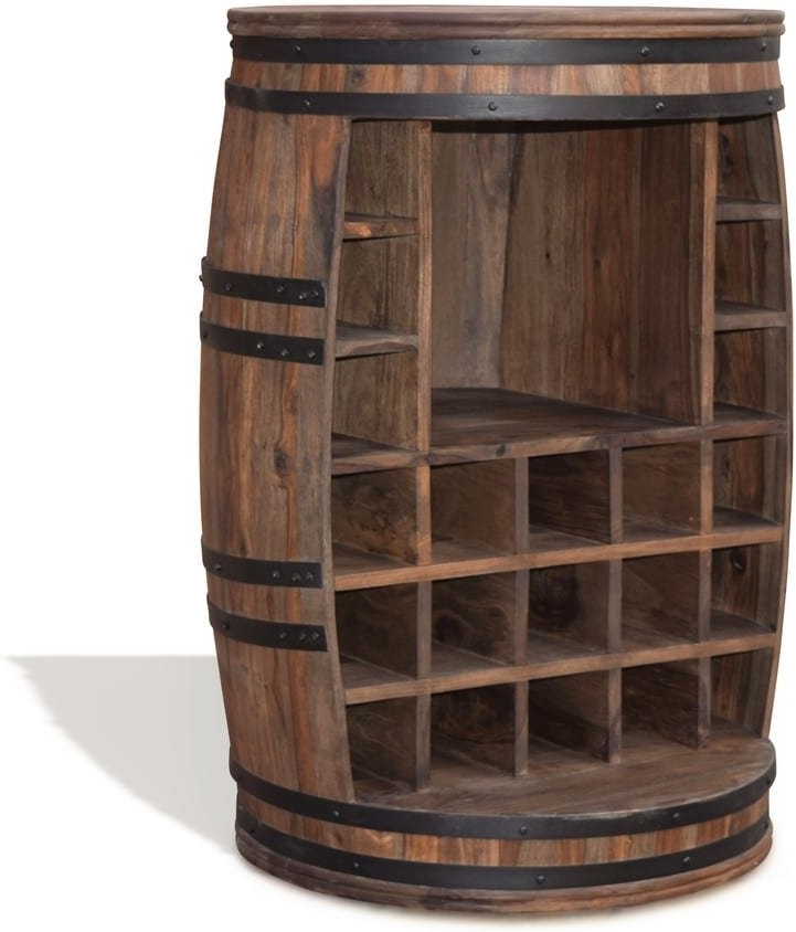 Barskab Obuzi Rosey-dee Rustic   Vintønde ø65   H90 Cm  Massivt Rosentræ  Plads Til 21 Flasker  Mørk Natur Sort