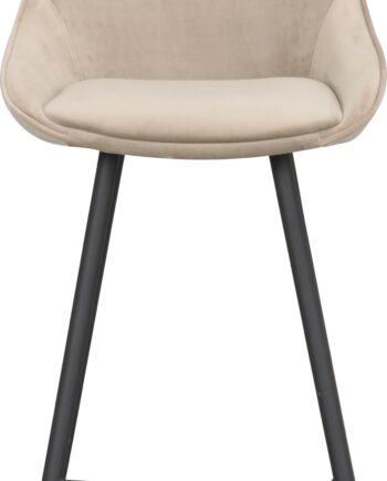 Barstol Rowico Sierra Velour Beige Med Sort Metalstel  Høj Ryg Og Integreret Fodstøtte  H97 Cm