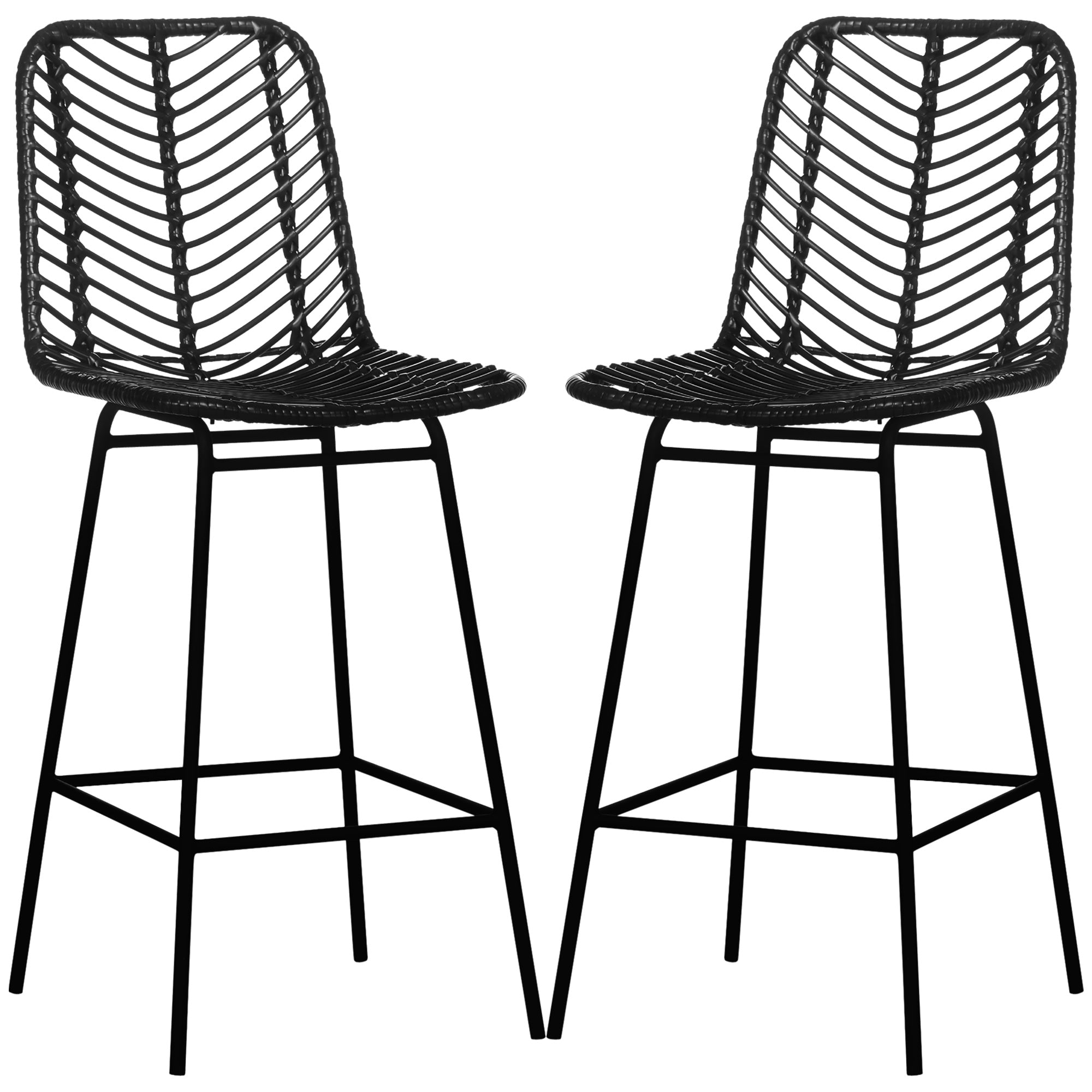 Barstole  Sæt Med    Rattan Look  Fodstøtte  Stålstel  Skridsikker  Op Til 120 Kg  42     52   102 Cm  Sort
