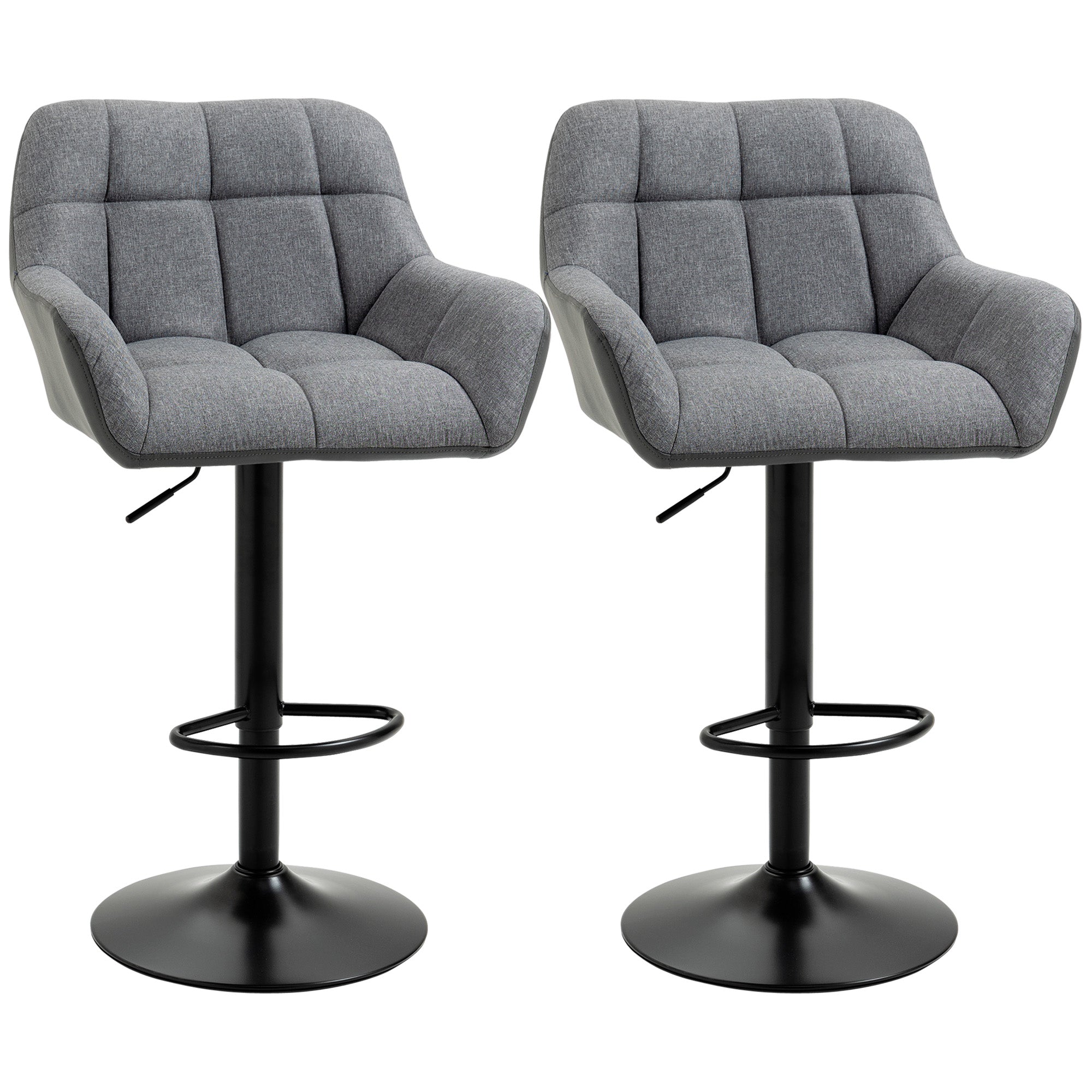 Barstole Sæt Med   Retro Design Højdejusterbar Kunstlæder Hørlook Grå   Sort