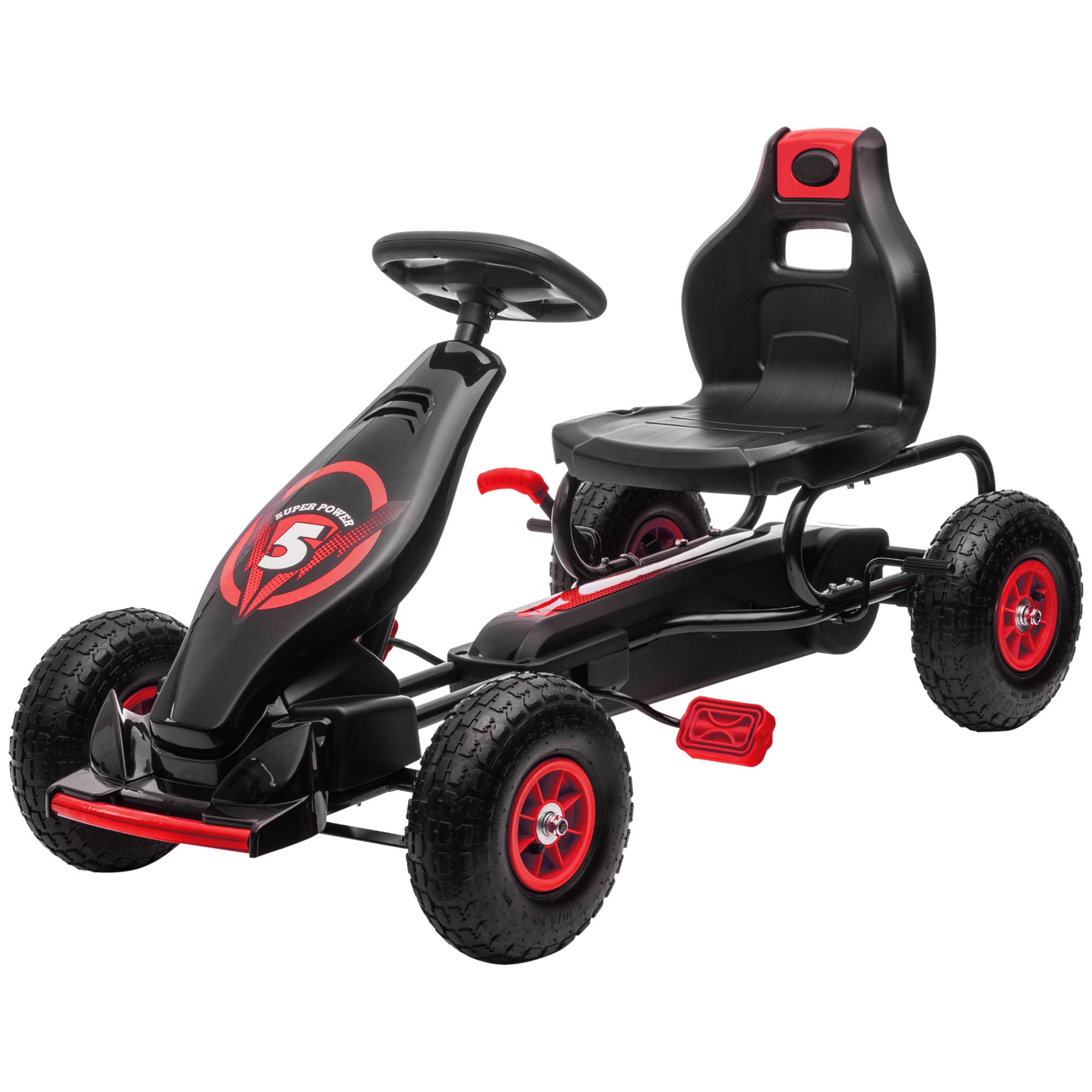 Børne Gokart Med Pedaler Og Justerbart Sæde  Indendørs Og Udendørs  Fra   år  Rød Og Sort  121   58   61 Cm