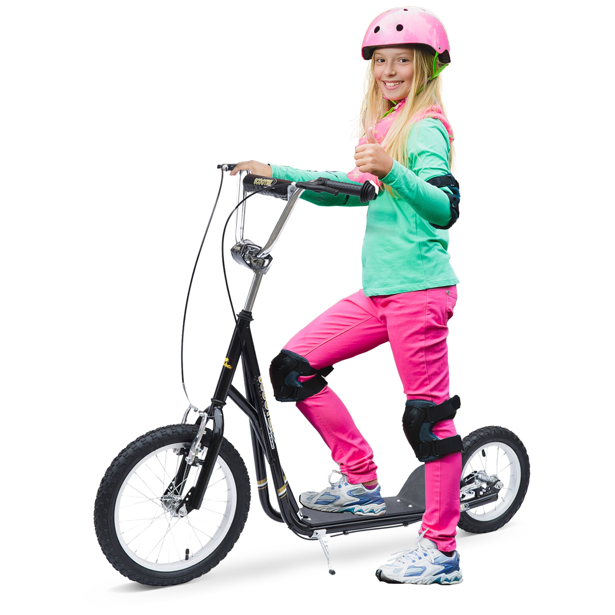 Børneløbehjul 16 12 Tommer Løbehjul Kickscooter Med Bremser City Scooter Kickboard Børneløbehjul Til    år Børn Sort 135   58   92-100 Cm