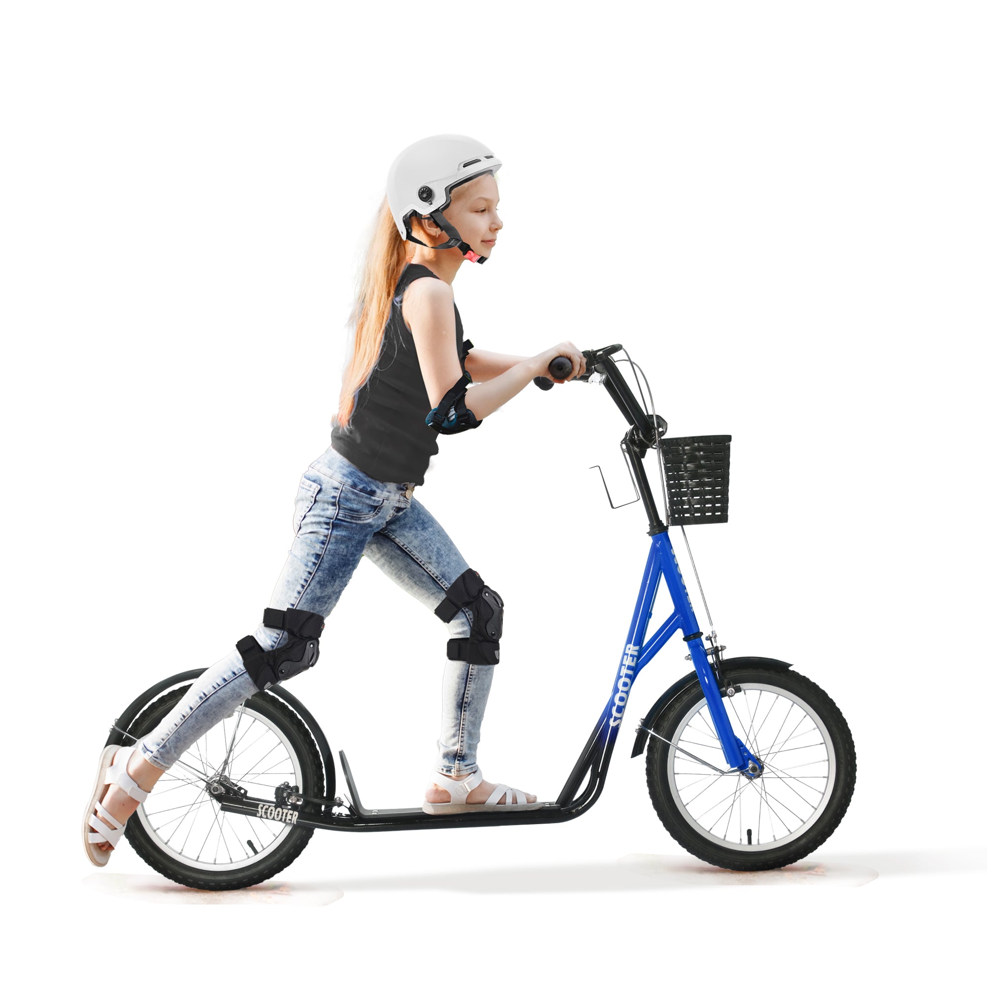 Børnescooter  Løbehjul Med Bremse  Inklusive Kurv  Højdejusterbar  Til Børn  -12 år  Blå Sort