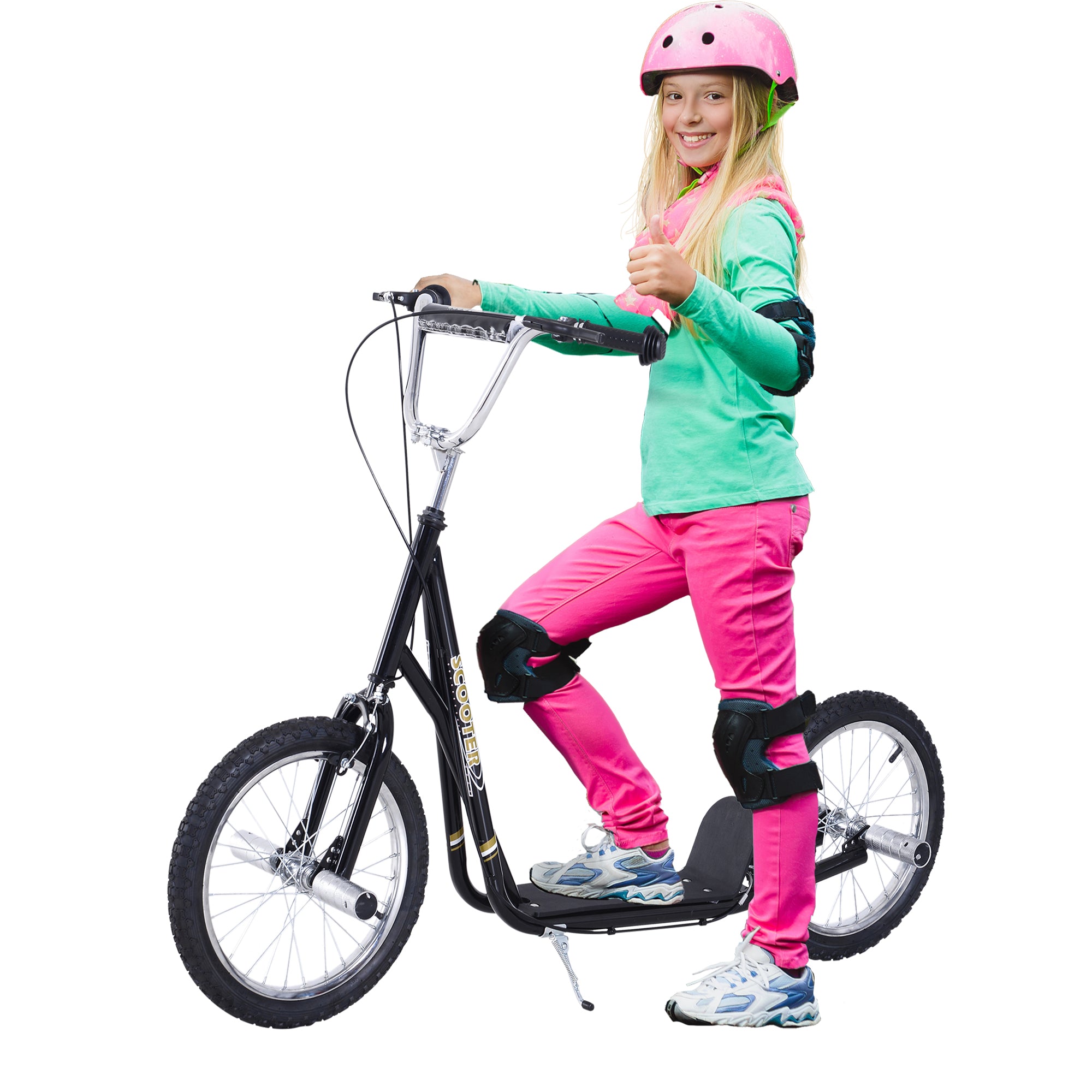 Børnescooter Med Pneumatiske Dæk  Sparkscooter  City Scooter Til Børn  Sparkbræt 16 Tommer Fra   år  Højdejusterbar  Sort  143   58   92-100 Cm