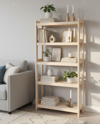 Bogreol   Bøgetræ    Hylder  136x60x25 Cm