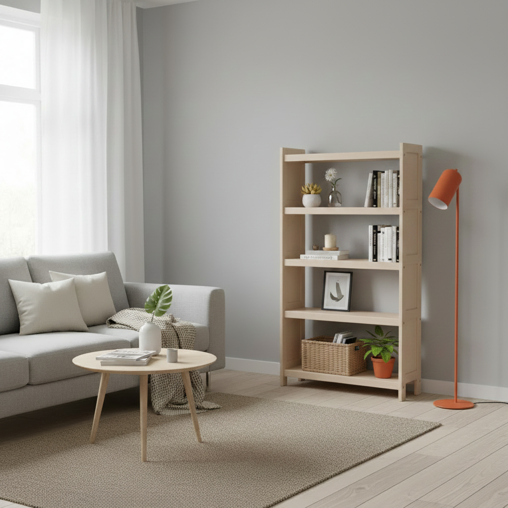 Bogreol   Bøgetræ Med Hele Sidepaneler    Hylder  136x70x25 Cm