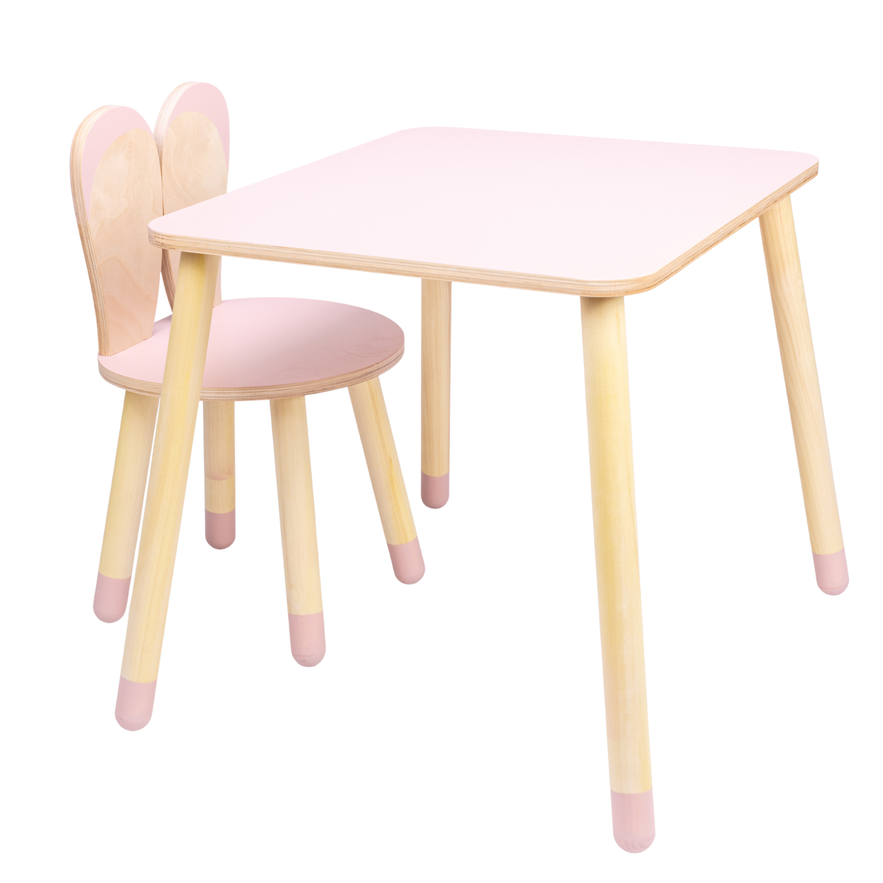 Bord Og Stol Til Barn Med Nuttet Kaninøre-design  Træ  Pink
