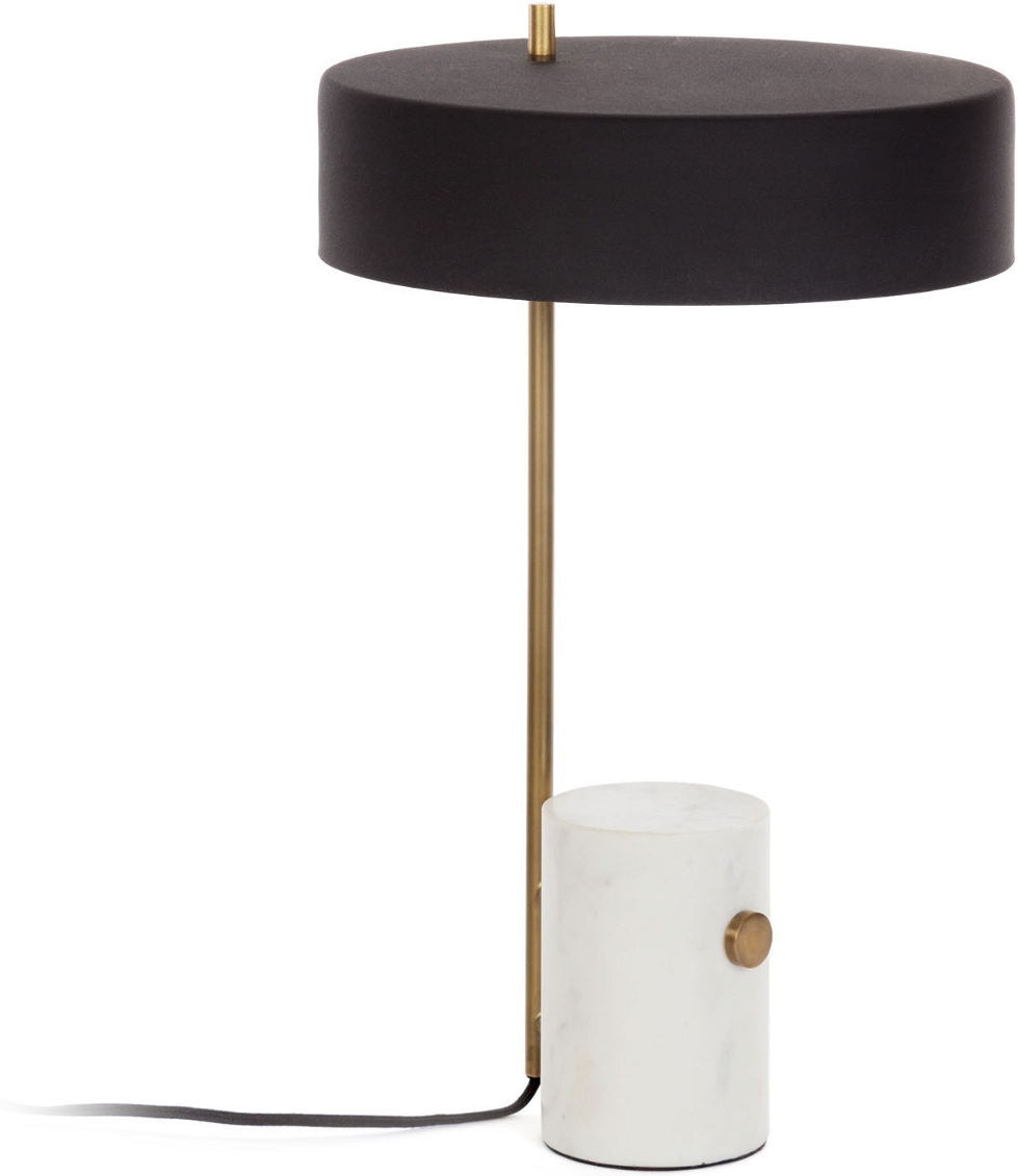 Bordlampe Kave Home Phant   Mat Sort Metalskærm   Messingarm Med Unik Marmorbase H53xø30 Cm