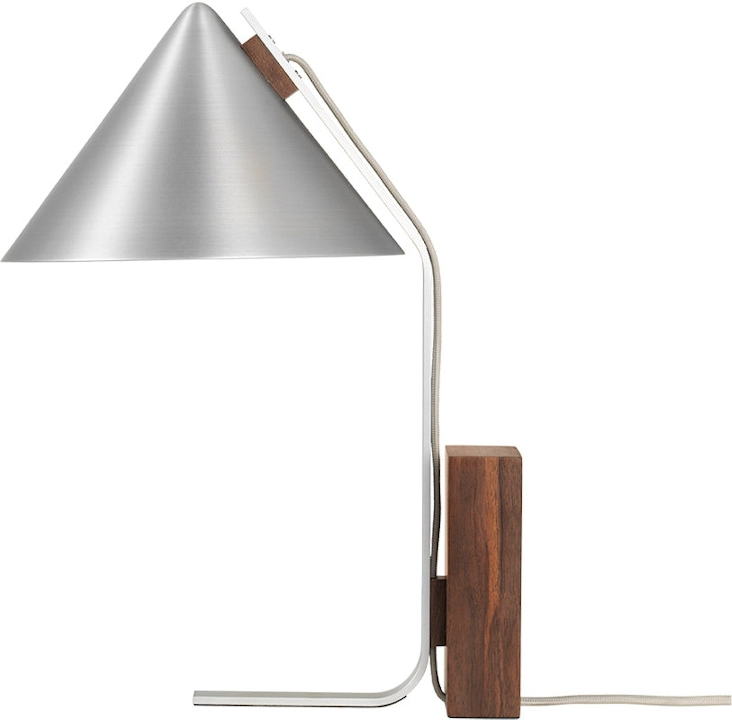 Bordlampe Læselampe Kristina Dam Cone Sølv   Børstet Aluminium Og Valnøddetræ ø25ã H44 Cm