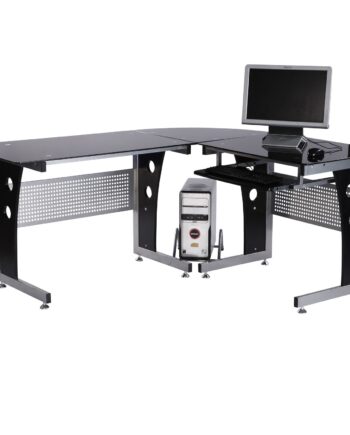 Computerbord Hjørnebord Kontorbord Pc-bord Med Sort Sikkerhedsglas  -formet 164x139x75 Cm