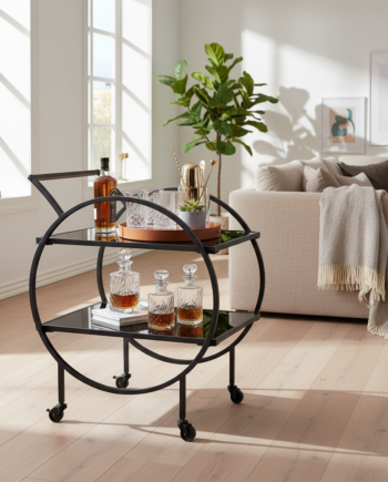 Designer Serveringsvogn Med Hjul Og Bremser    åbne Hylder Med Sort Glas  Barvogn  Tevogn  Multifunktionel Rullevogn Køkkenvogn Til Spisestue  Køkken  Bar