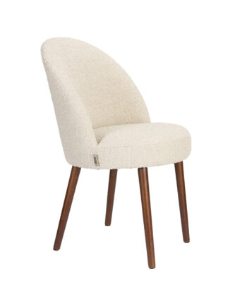 Dutchbone Barbara Spisebordsstol Beige Bouclé Stof Og Valnøddefinish Træ