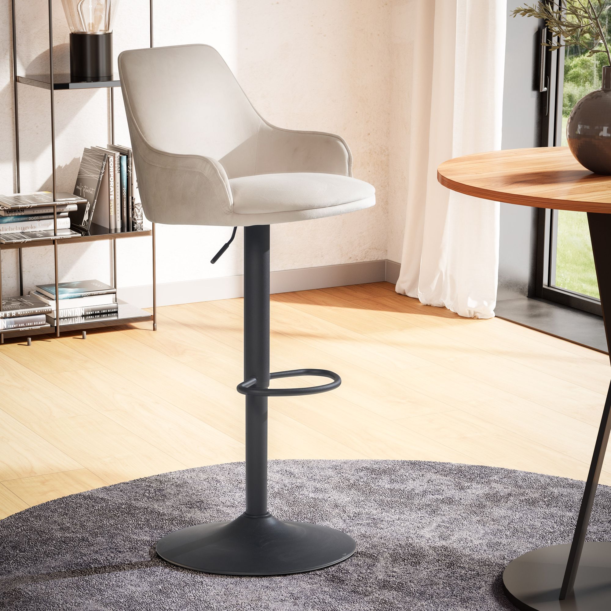 Elegant Hygge: Beige Barstol Med Fløjlsbetræk   Ryglæn  Justerbar  100 Kg