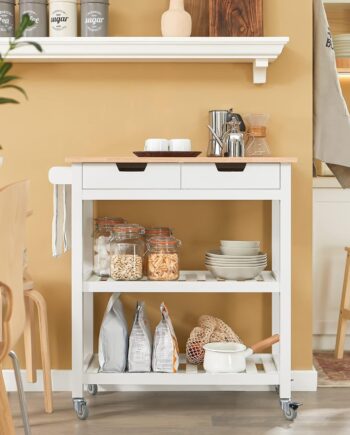 Elegant Køkkenvogn   Skandinavisk Stil  B85   D39   H90 Cm  Hvid