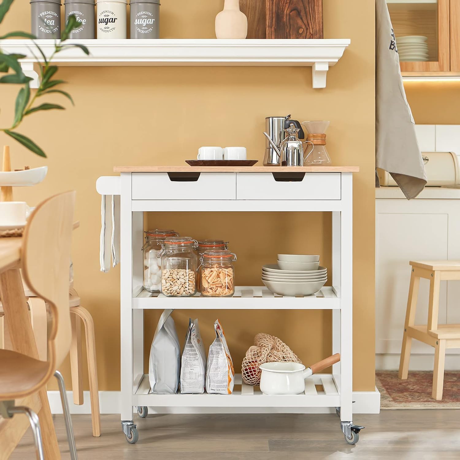 Elegant Køkkenvogn   Skandinavisk Stil  B85   D39   H90 Cm  Hvid