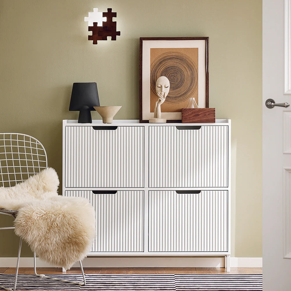 Elegant Skoskab   Skandi-stil  100x19x91 Cm  Hvid