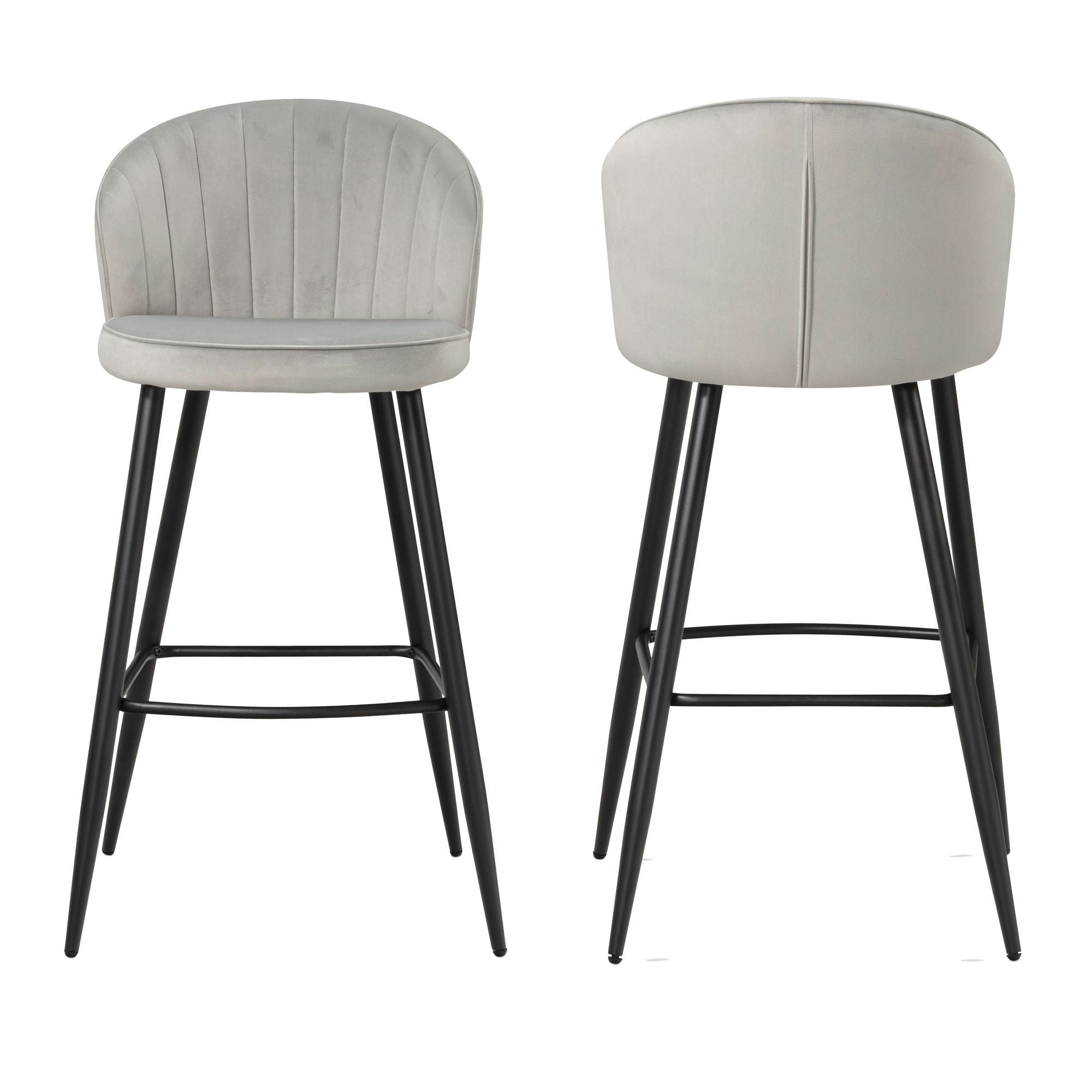 Elegante Og Moderne Barstole   Grå Fløjl Med Sorte Ben  Sæt Med   Styks