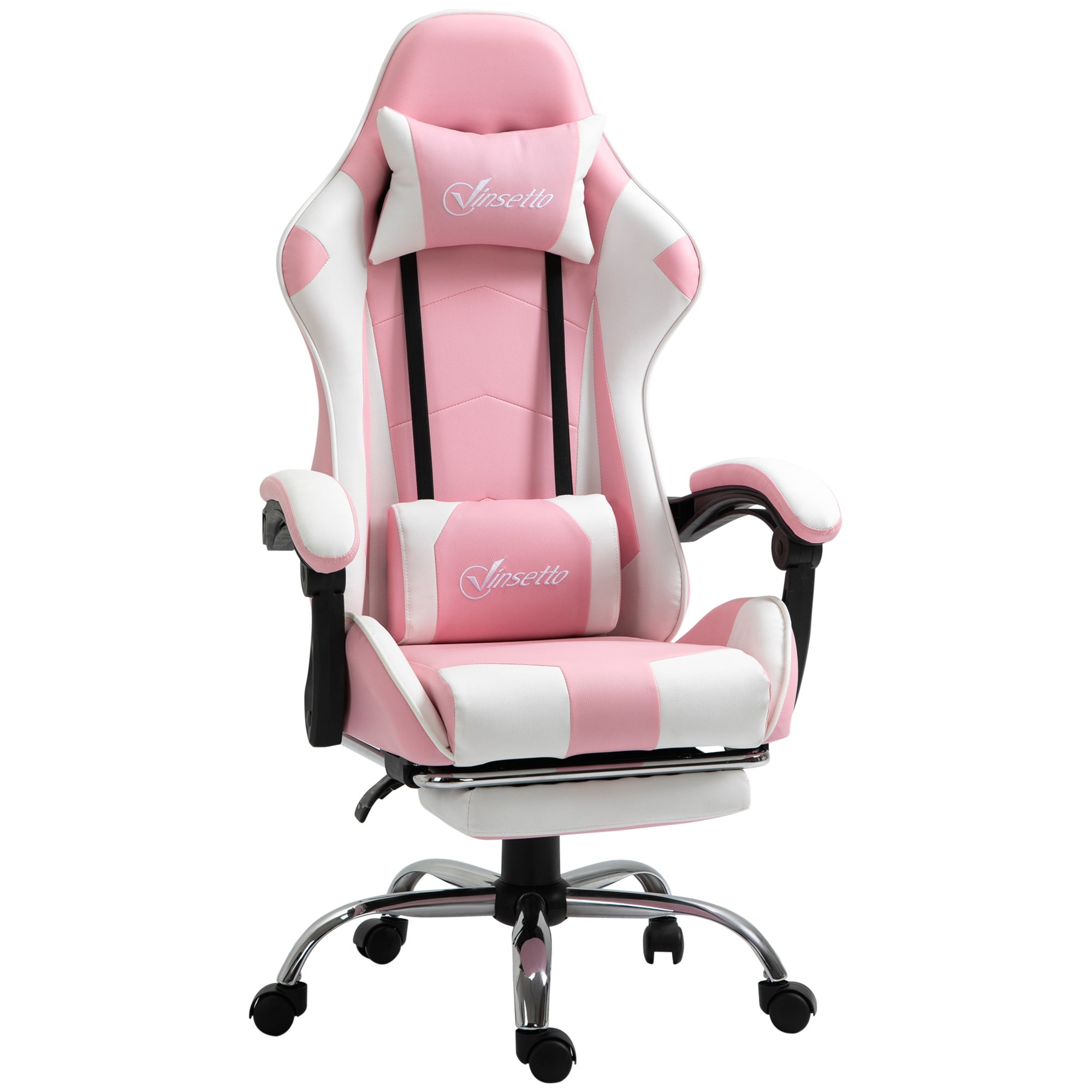 Ergonomisk Gamingstol Med Fodstøtte   Pink Hvid