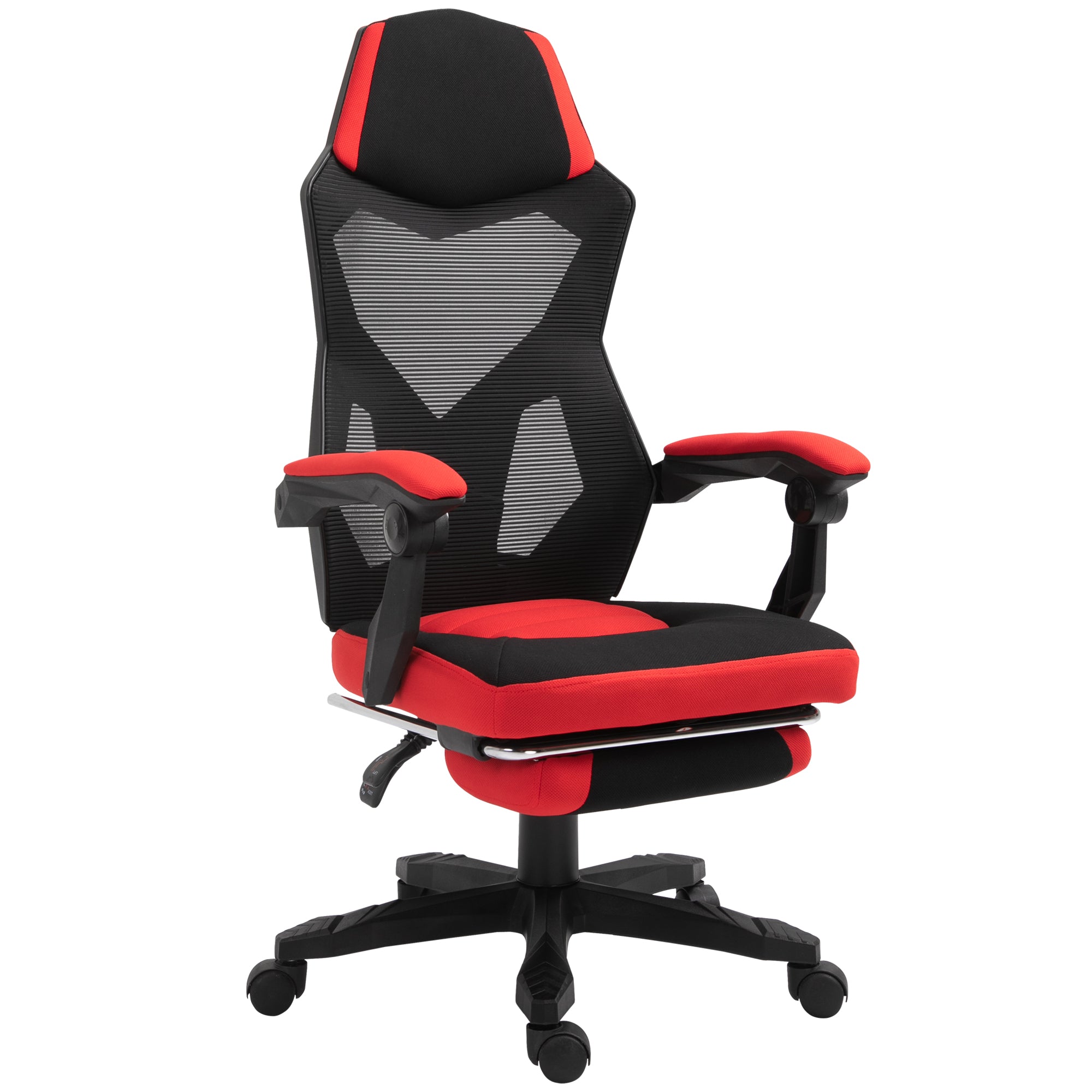 Ergonomisk Kontorstol  Gamingstol  Drejestol Med Fodstøtte  Pc-stol  Executive-stol  Højdejusterbar  Polyester  Sort Rød  58   63   112-122 Cm