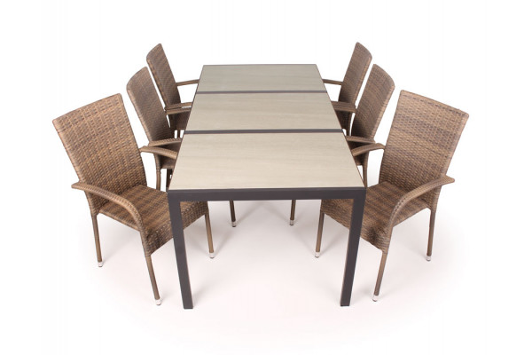 Fanø Geneve Keramik Havemøbelsæt 90x195 Cm Dusty Beige