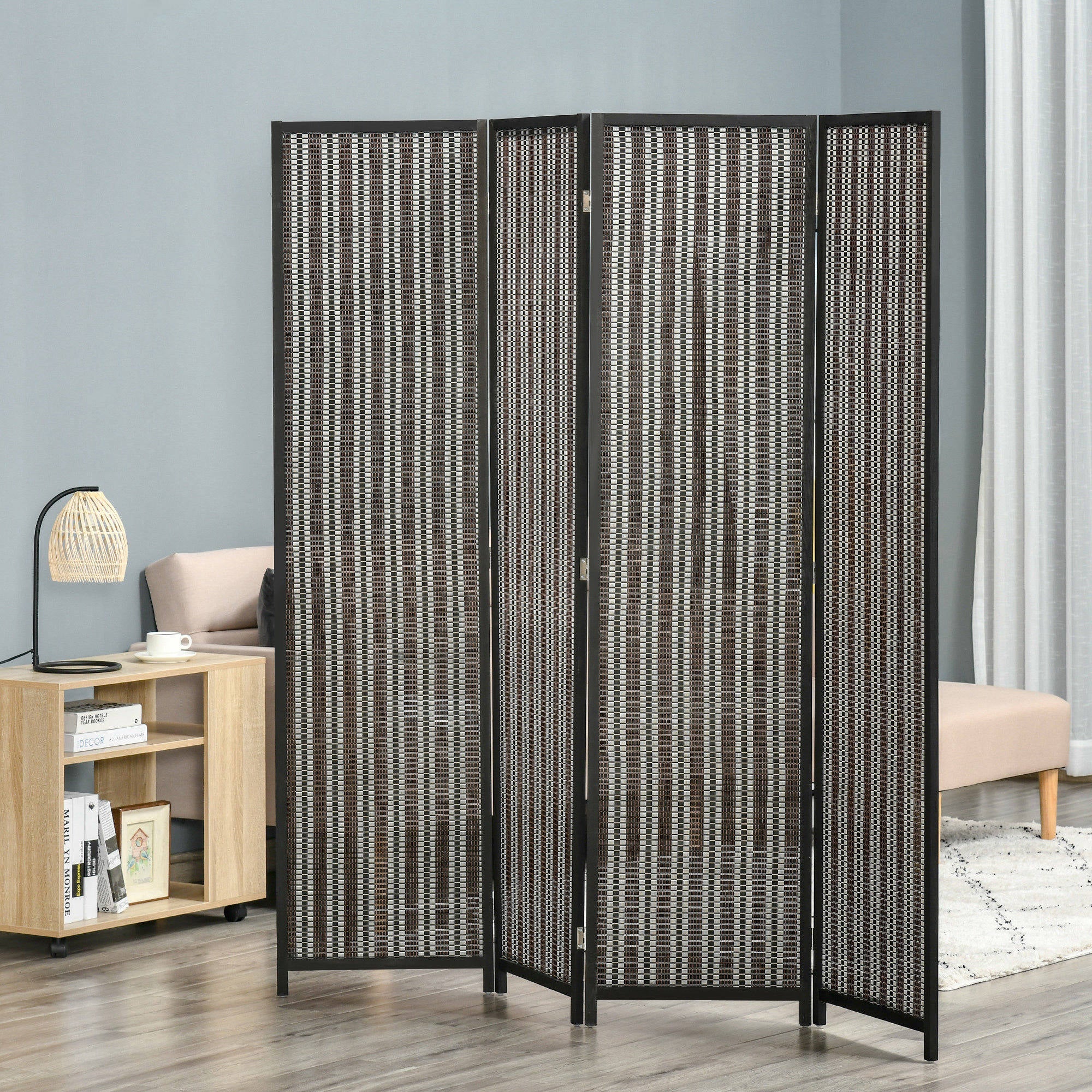 Foldbar Rumdeler  Fyrretræ Bambus  180   180 Cm  Brun Sort