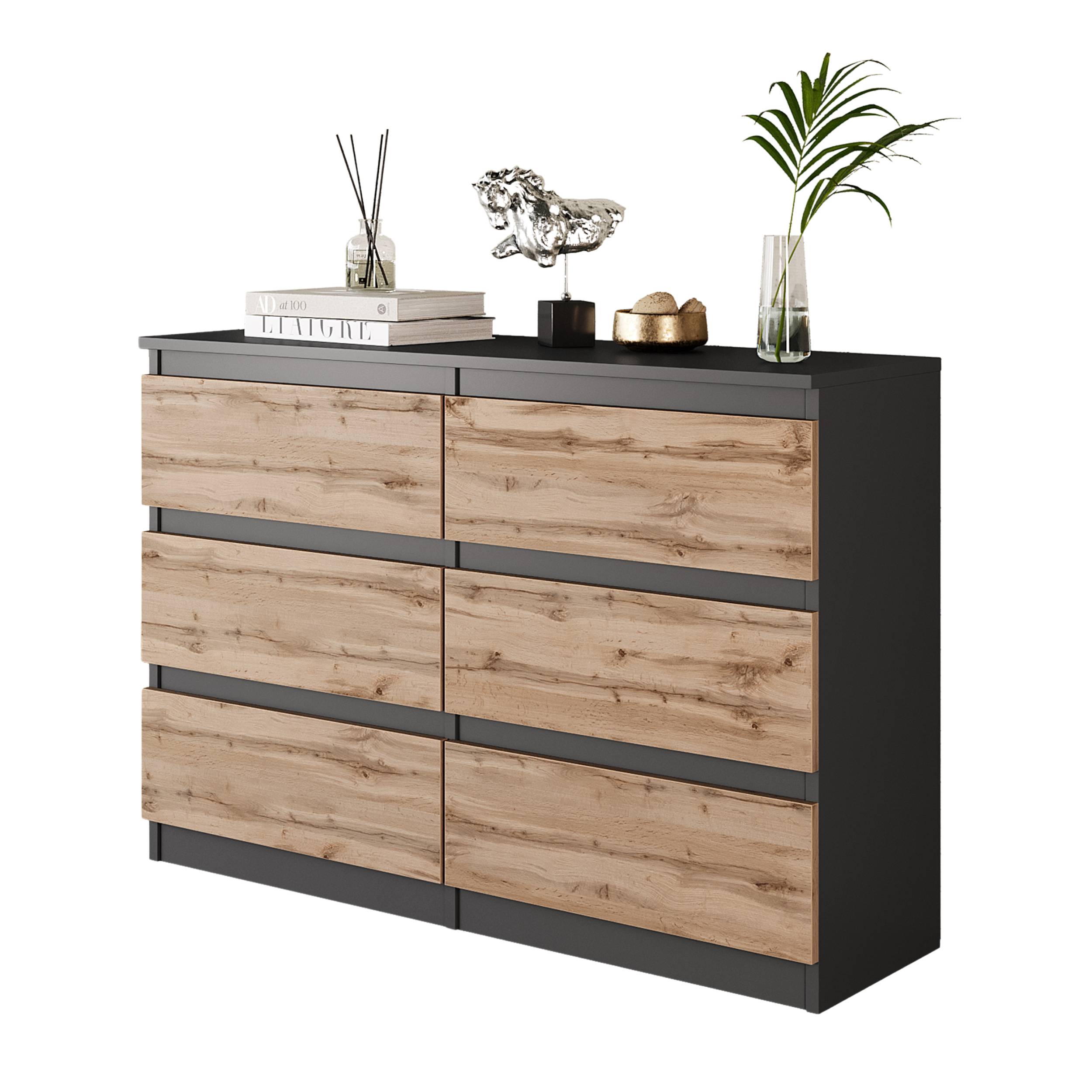 Gabriel Kommode Skænk Med Skuffer Antracit Wotan Eg H71cm B100cm D33cm