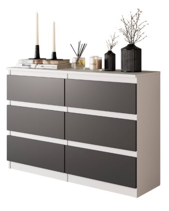 Gabriel Kommode   Skænk Med   Skuffer Hvid Mat   Antracit H71cm B100cm D33cm